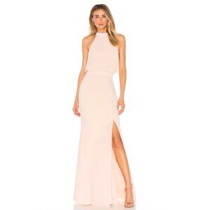 LIKELY Cameron Gown Size 2 Seashell Pink Maxi Dress Halter Neckline Side Slit